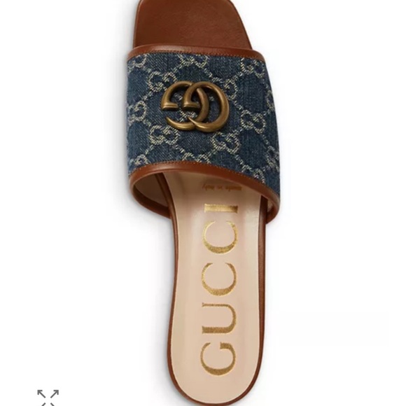 Gucci Jolie Sandals: Denim and Brown GG Slide Sandals - Picture 7 of 7